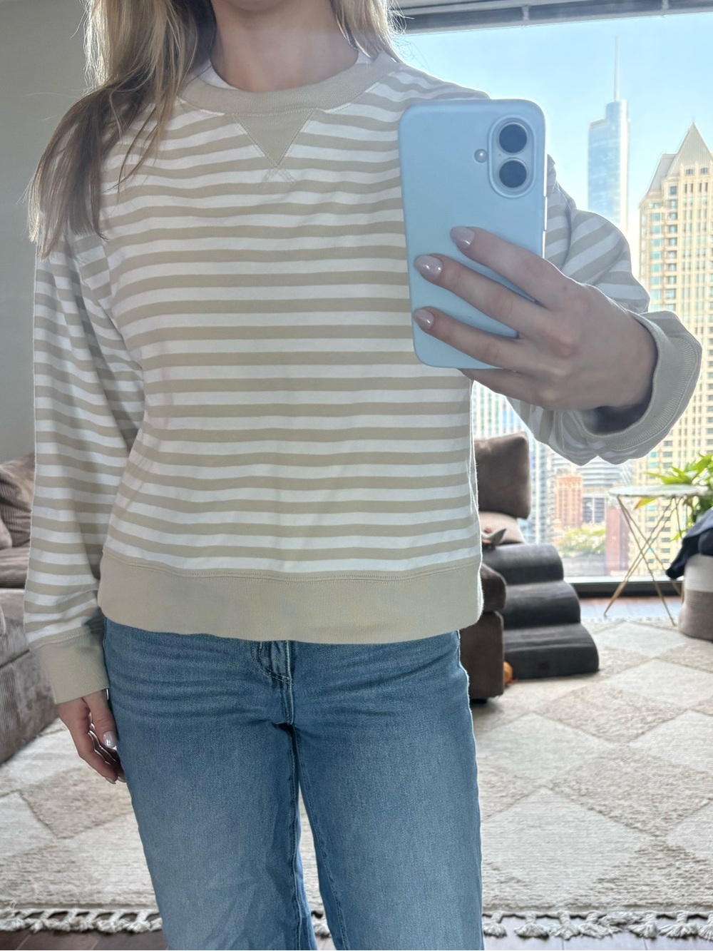Striped Crewneck Sweatshirt in Beige & White - Picture 3 of 4